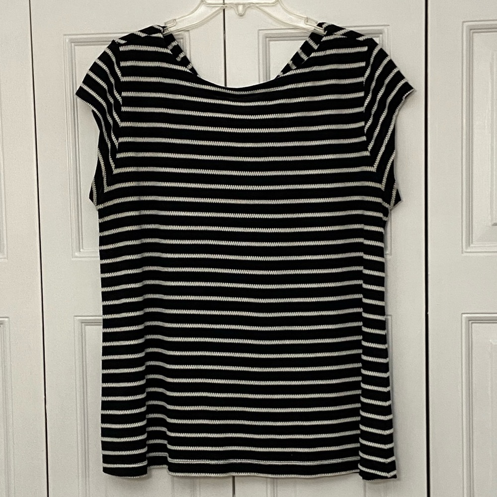 Loft, Open Tie-Back Striped Knit Blouse, Size XL